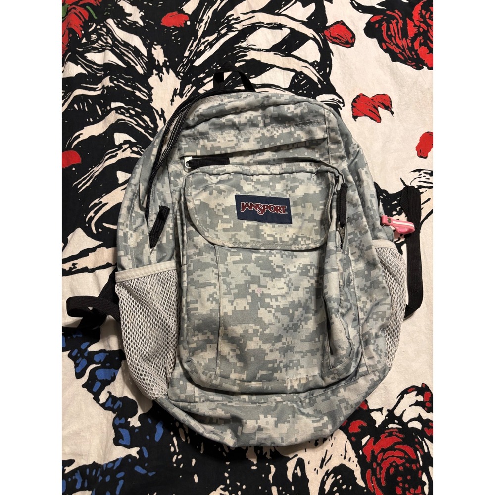 JanSport Digital Camo Backpack Grey Pixel Camouflage School Bag Travel Daypack - Picture 2 of 5